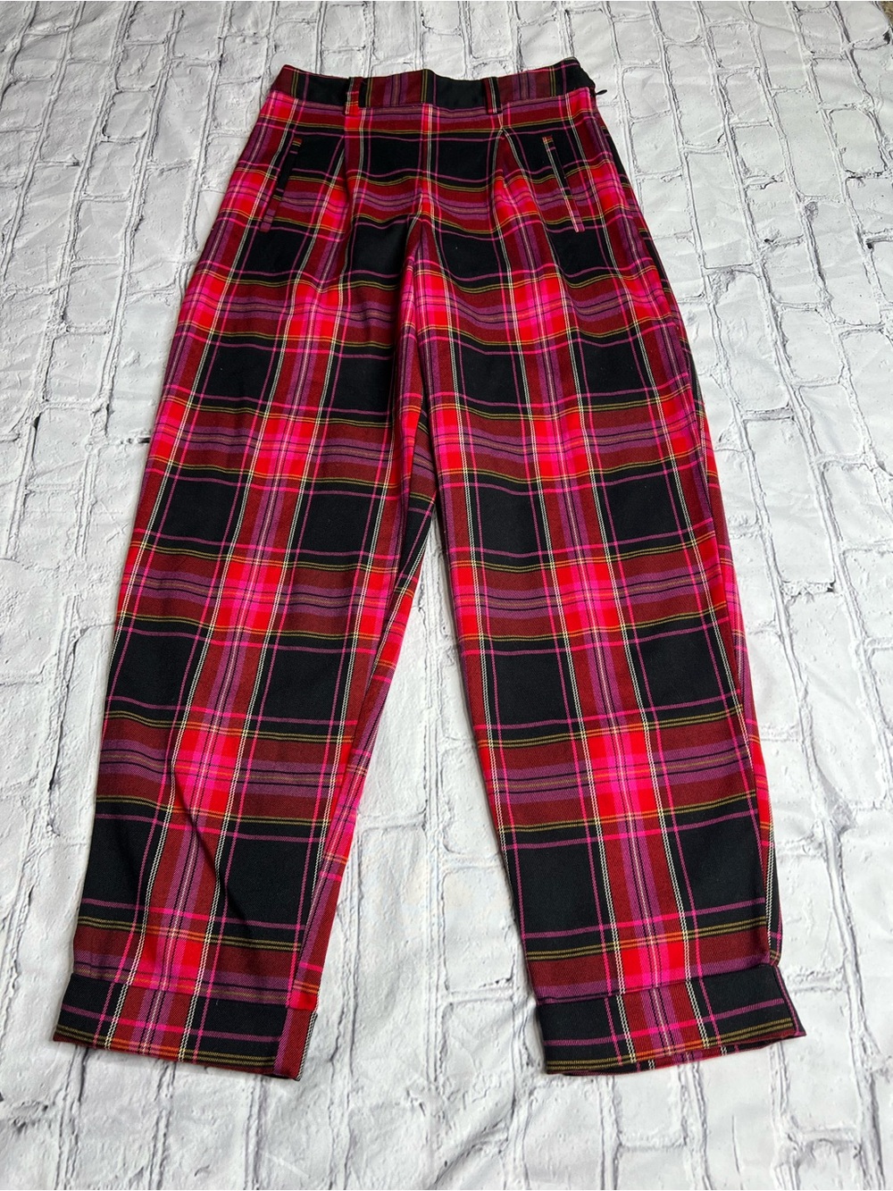 Topshop Red and Black Plaid Trousers size 4
